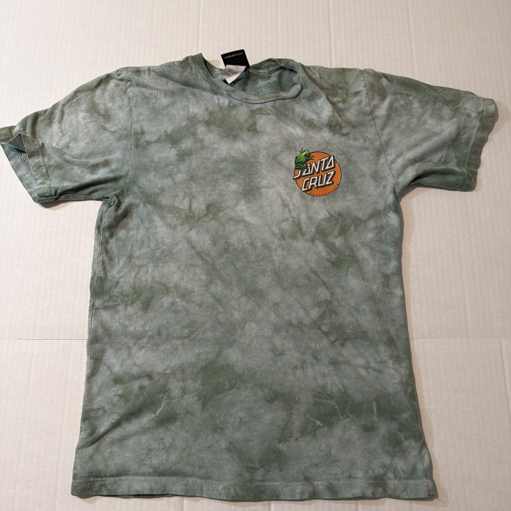 Santa Cruz Skateboards Green Tie Dye Graphic T Shirt Classic Dot Logo Men's